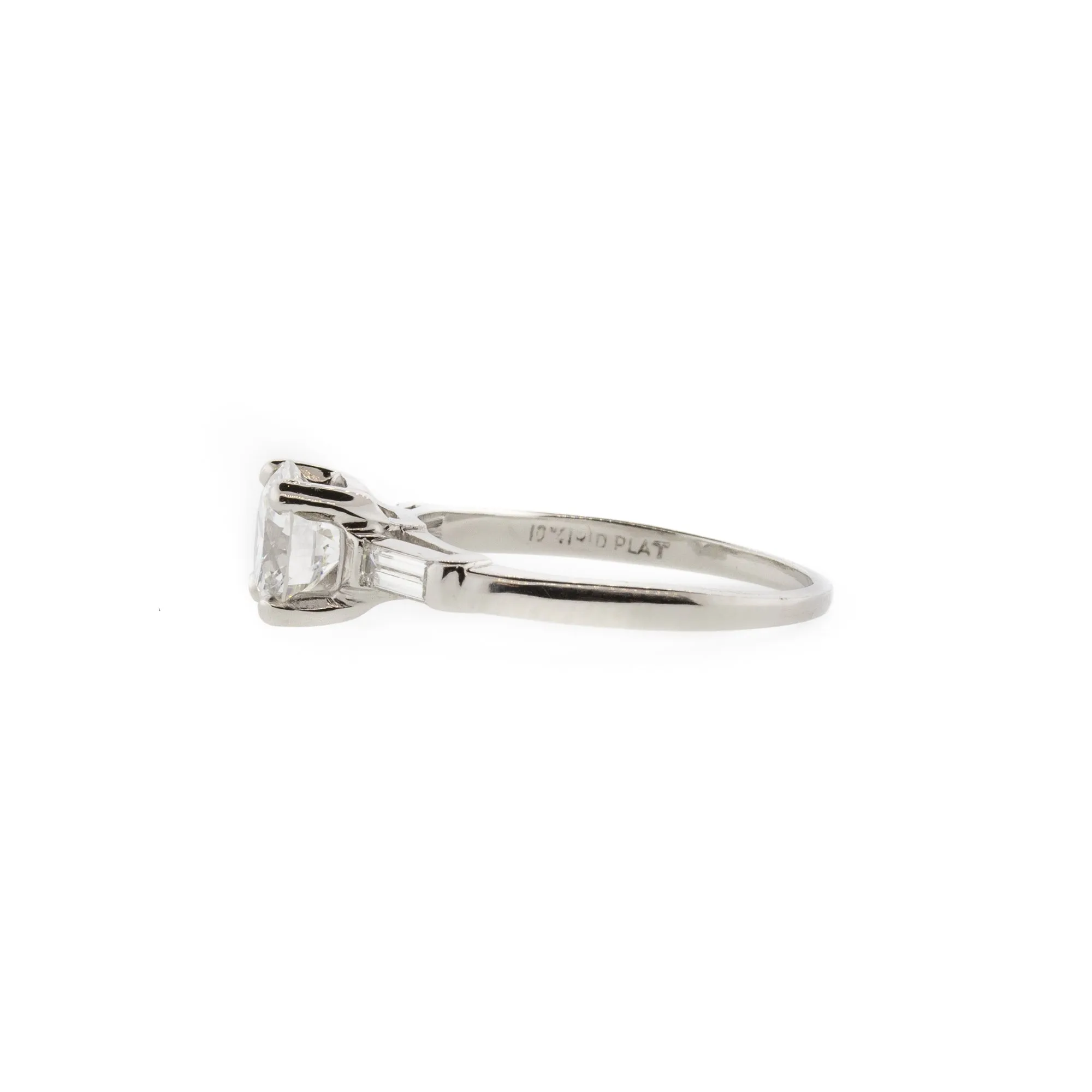 Art Deco Three Stone Round Brilliant & Baguette Diamond Ring