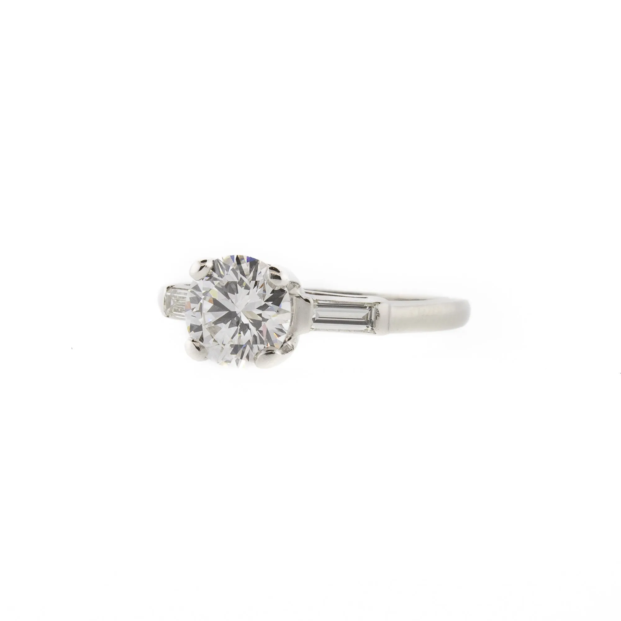 Art Deco Three Stone Round Brilliant & Baguette Diamond Ring