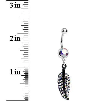 Aurora Gem Glimmering Black Forest Leaf Dangle Belly Ring