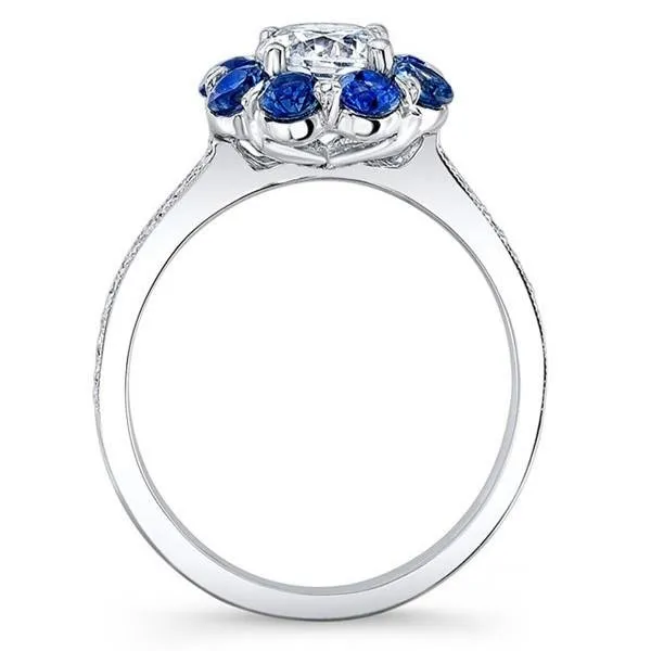 Barkev's Flower Halo Blue Sapphire Diamond Engagement Ring