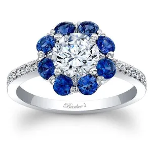 Barkev's Flower Halo Blue Sapphire Diamond Engagement Ring
