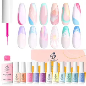 Beetles Gel Polish Nail Art Gel Liner Set-12 Colors Unicorn Dreamy Pastel Gel Art Paint for Swirl Nails Paradise Girly Color Built Thin Nail Art Brush in Bottle Gel Pen Soak Off Led Lamp Nail Art Gel
