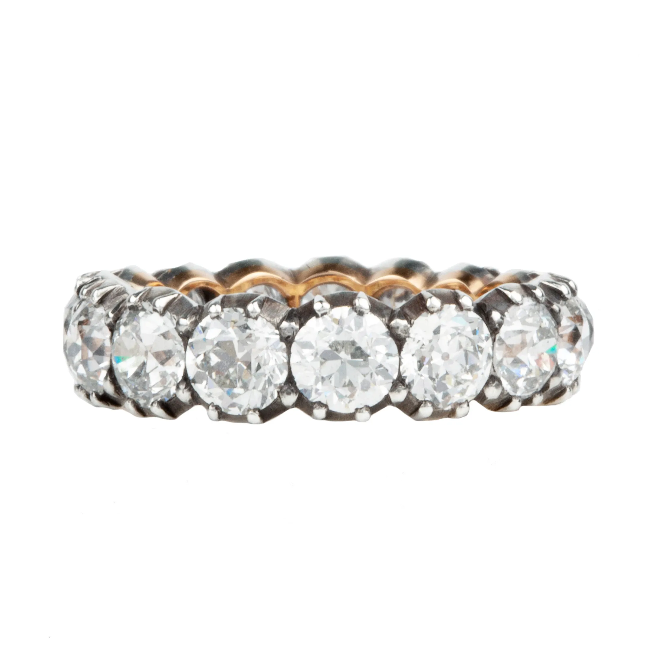 Bell & Bird Signature Cutaway Band in Silver Topped Gold with Gold European Cut Diamonds