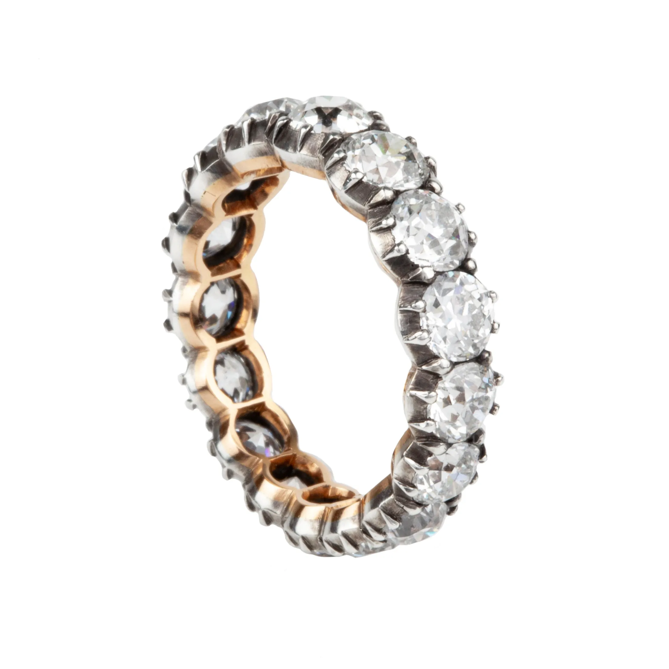 Bell & Bird Signature Cutaway Band in Silver Topped Gold with Gold European Cut Diamonds