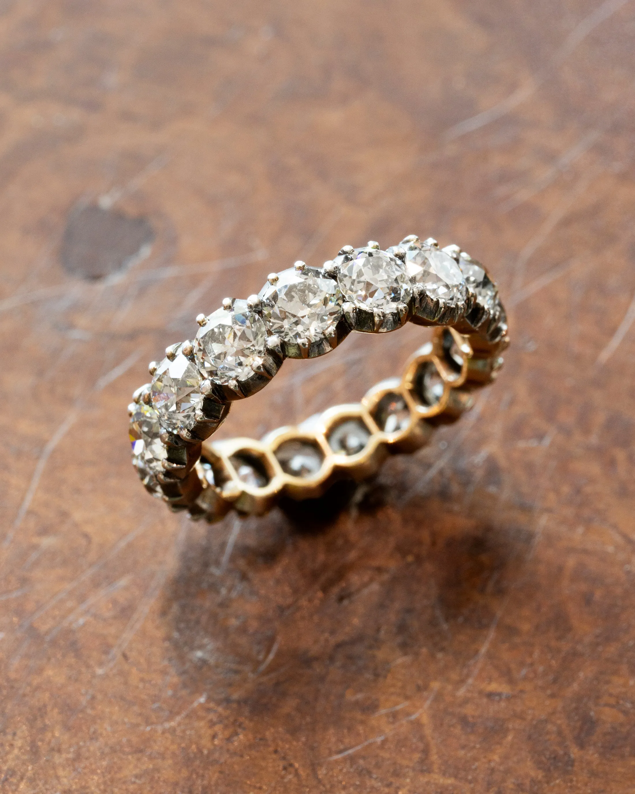 Bell & Bird Signature Cutaway Band in Silver Topped Gold with Gold European Cut Diamonds