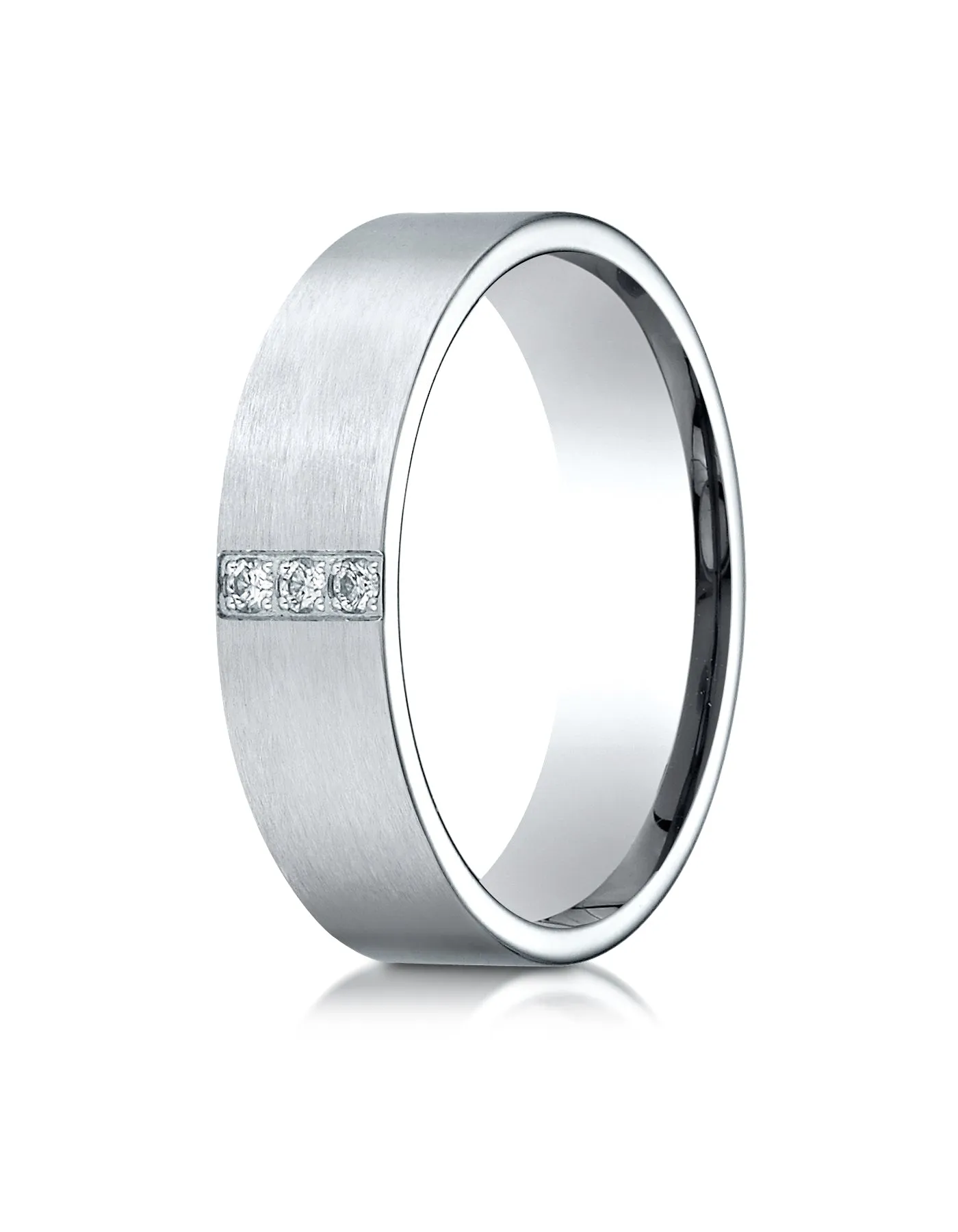 Benchmark 14K White Gold 6mm Comfort-Fit Pave-set 3-Stone Diamond Wedding Band Ring (0.06 ct.)