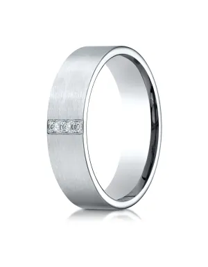 Benchmark 14K White Gold 6mm Comfort-Fit Pave-set 3-Stone Diamond Wedding Band Ring (0.06 ct.)