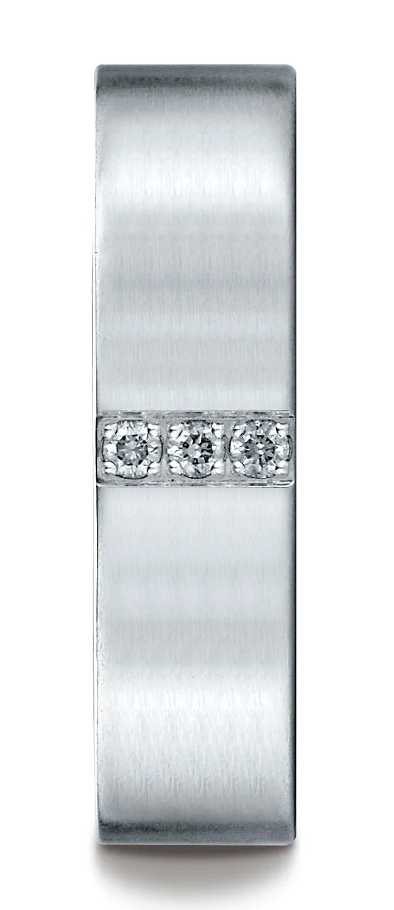 Benchmark 14K White Gold 6mm Comfort-Fit Pave-set 3-Stone Diamond Wedding Band Ring (0.06 ct.)