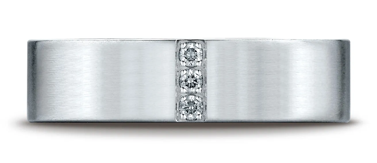 Benchmark 14K White Gold 6mm Comfort-Fit Pave-set 3-Stone Diamond Wedding Band Ring (0.06 ct.)