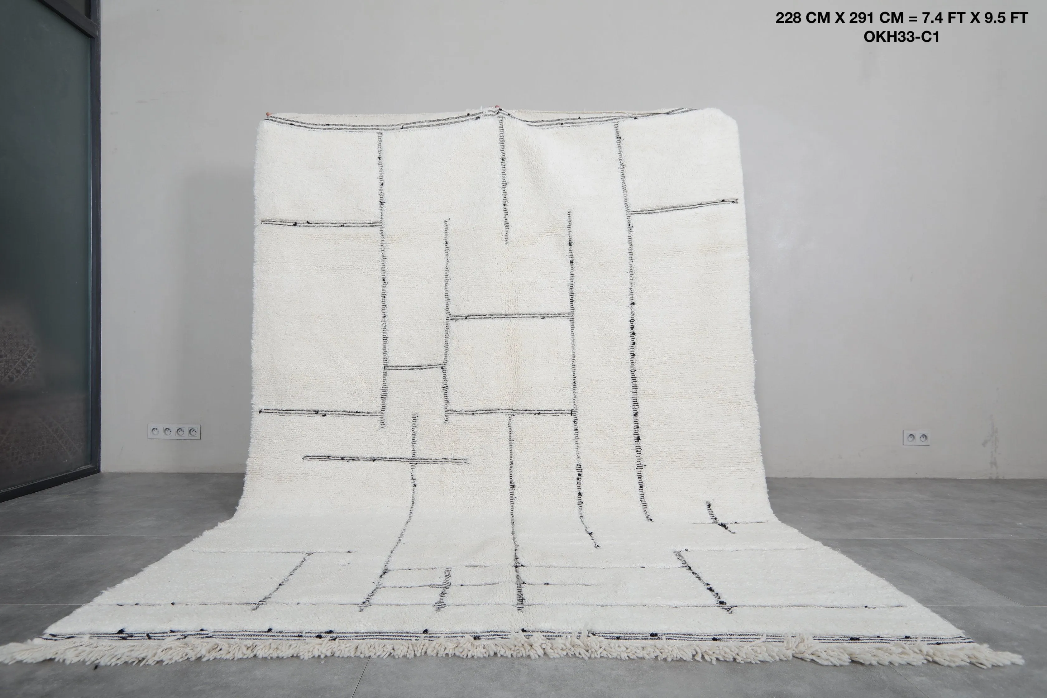 Beni Ourain Moroccan Rug - 7.4 x 9.5 Feet | Handwoven Wool with Geometric Pattern