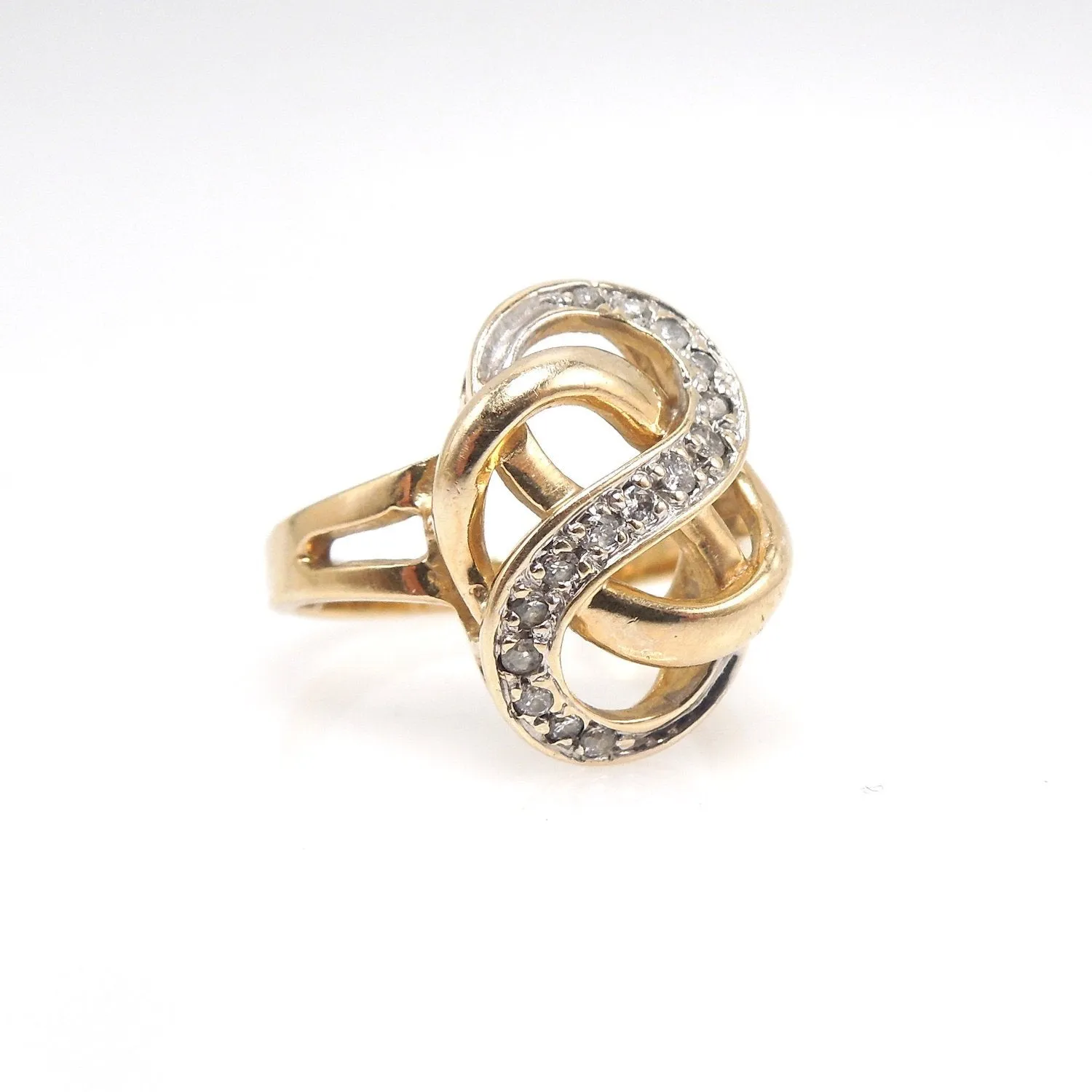 Bicolor Gold - White and Yellow - Infinity Swirl Knot with Diamonds