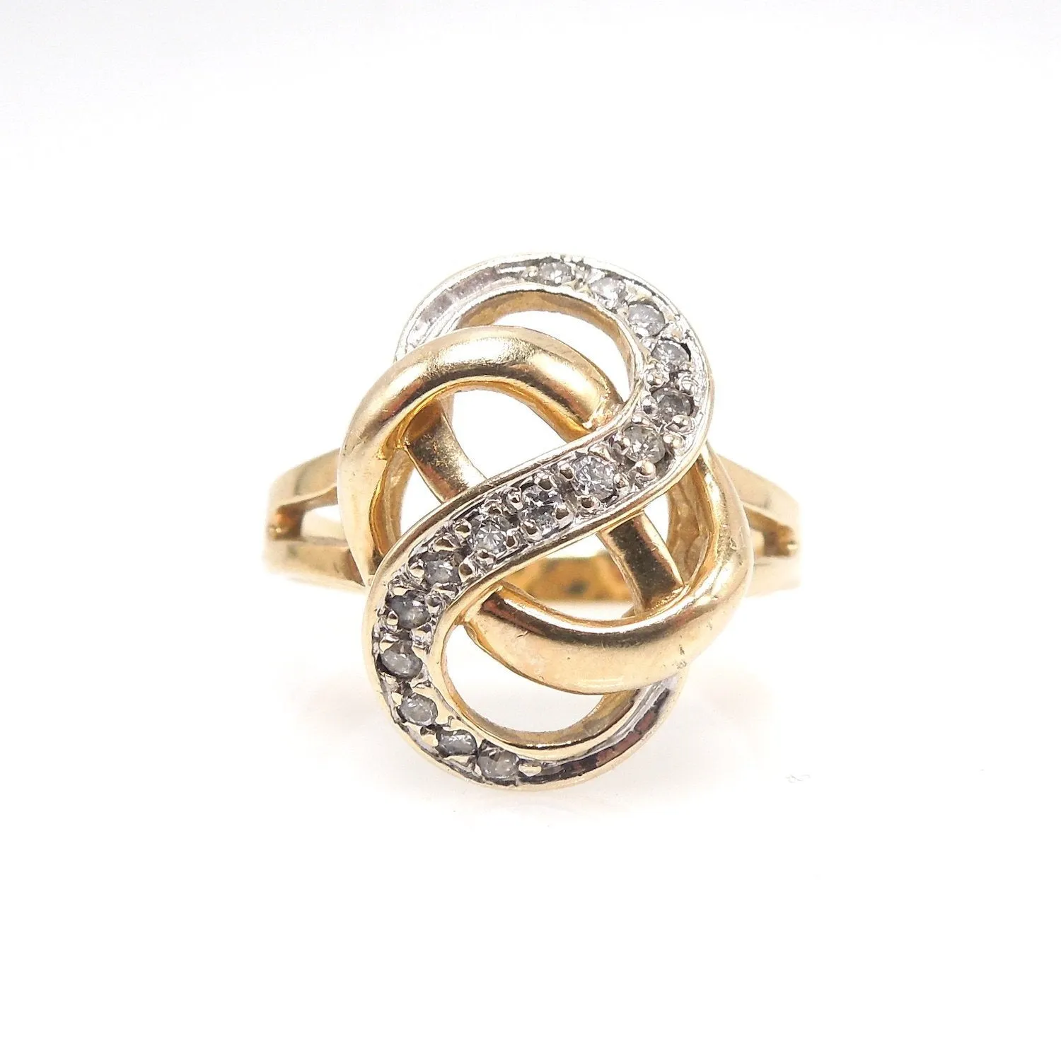 Bicolor Gold - White and Yellow - Infinity Swirl Knot with Diamonds