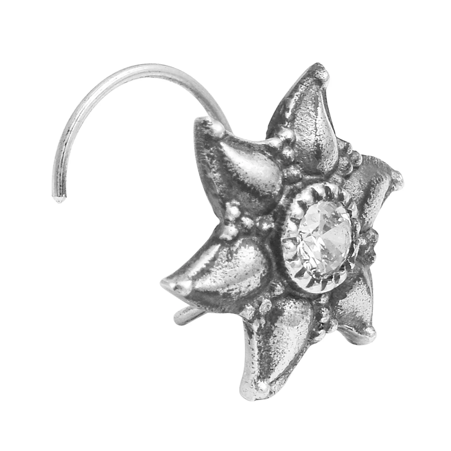 Black Oxidized Nose Pin 925 Solid Silver Plated Nose Pin Vintage Traditional Nose Pin
