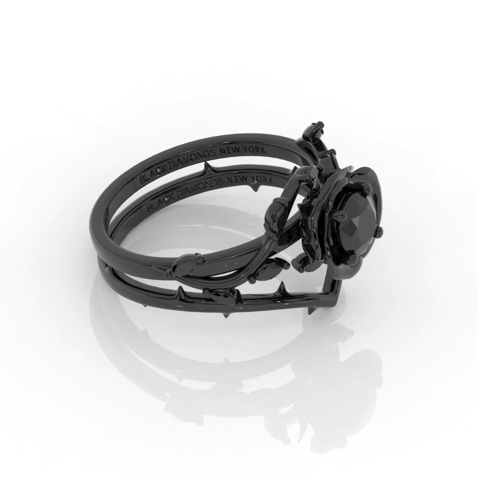 Black Rose- .50ct Round Cut Diamond 14K Gold Modern Goth Engagement Ring
