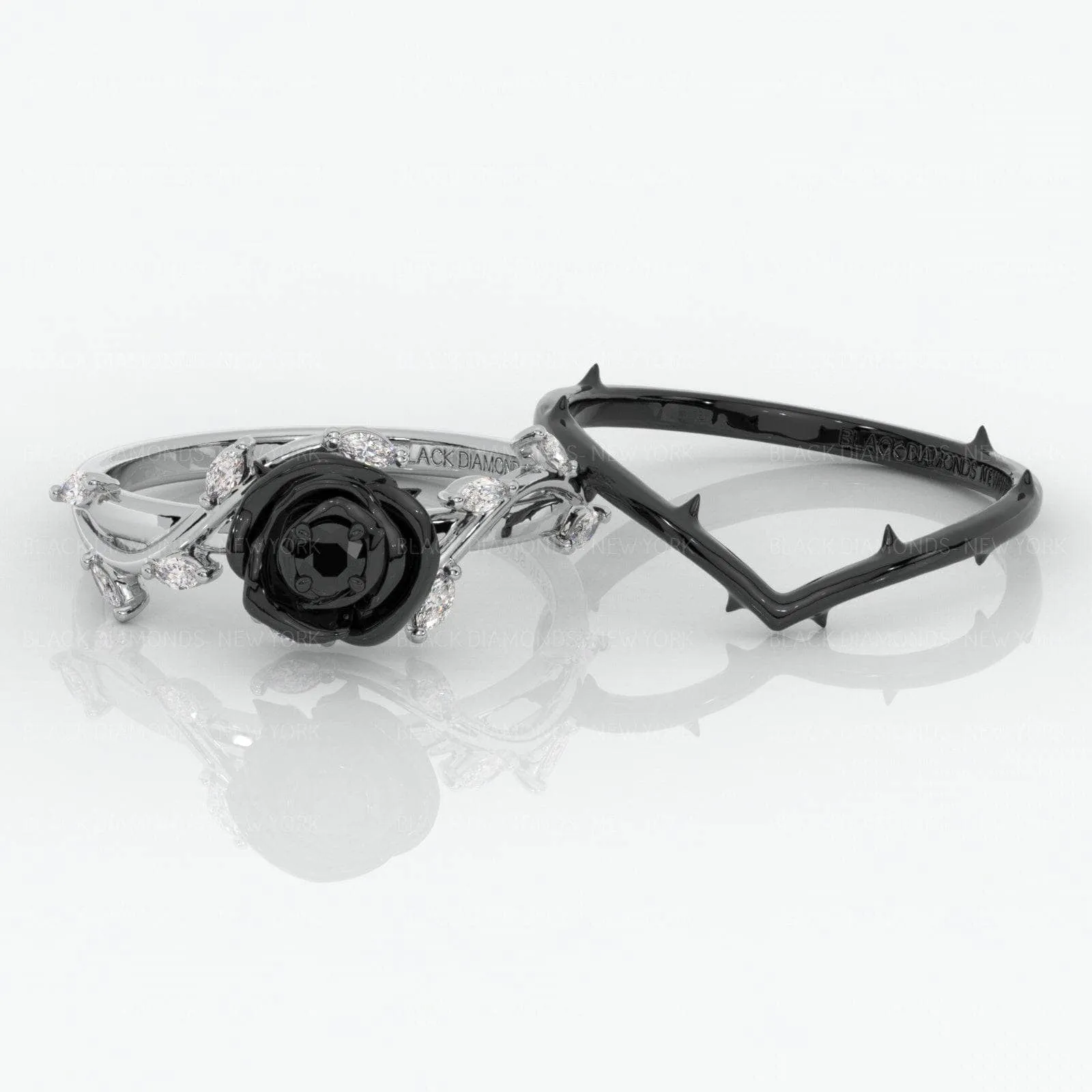 Black Rose- .50ct Round Cut Diamond 14K Gold Modern Goth Engagement Ring