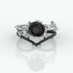 Black Rose- .50ct Round Cut Diamond 14K Gold Modern Goth Engagement Ring