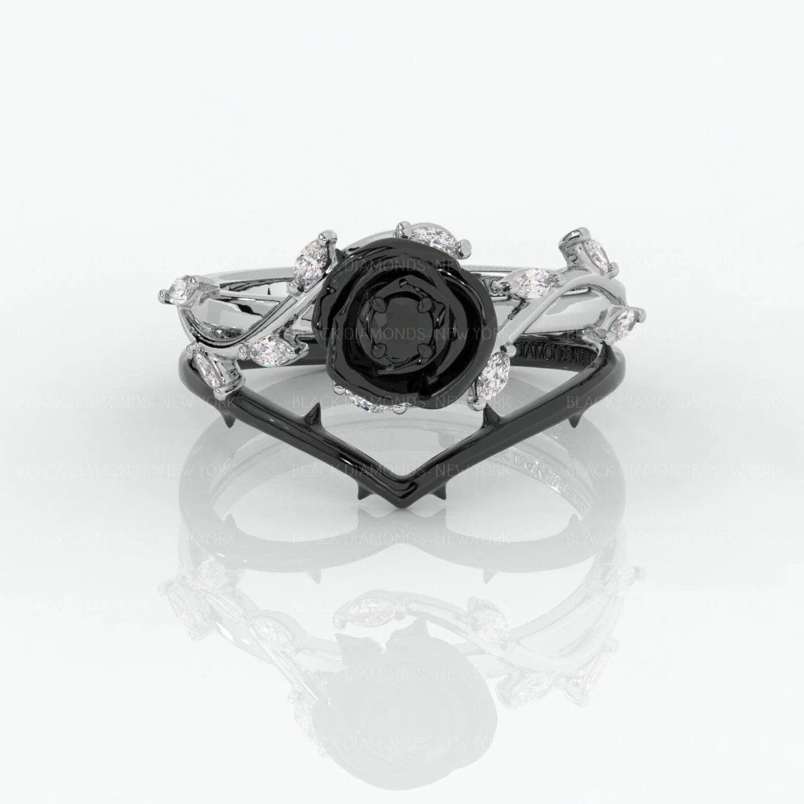 Black Rose- .50ct Round Cut Diamond 14K Gold Modern Goth Engagement Ring