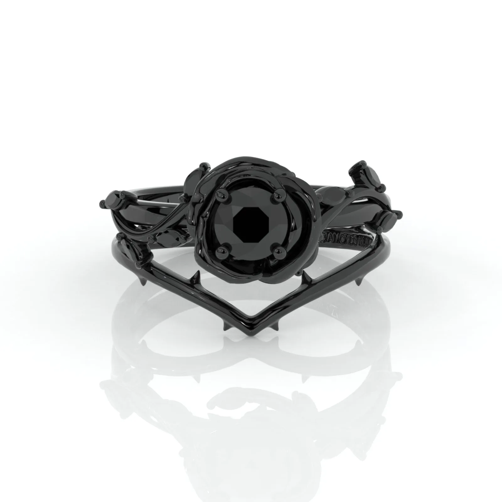 Black Rose- .50ct Round Cut Diamond 14K Gold Modern Goth Engagement Ring
