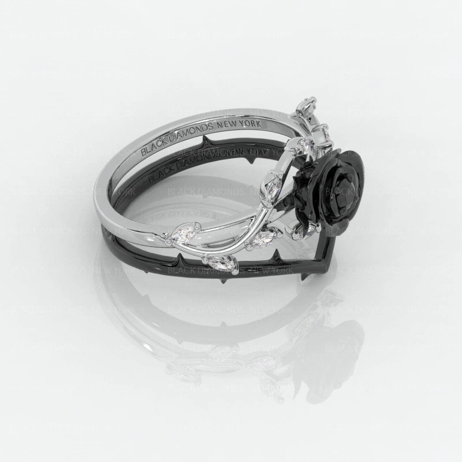 Black Rose- .50ct Round Cut Diamond 14K Gold Modern Goth Engagement Ring
