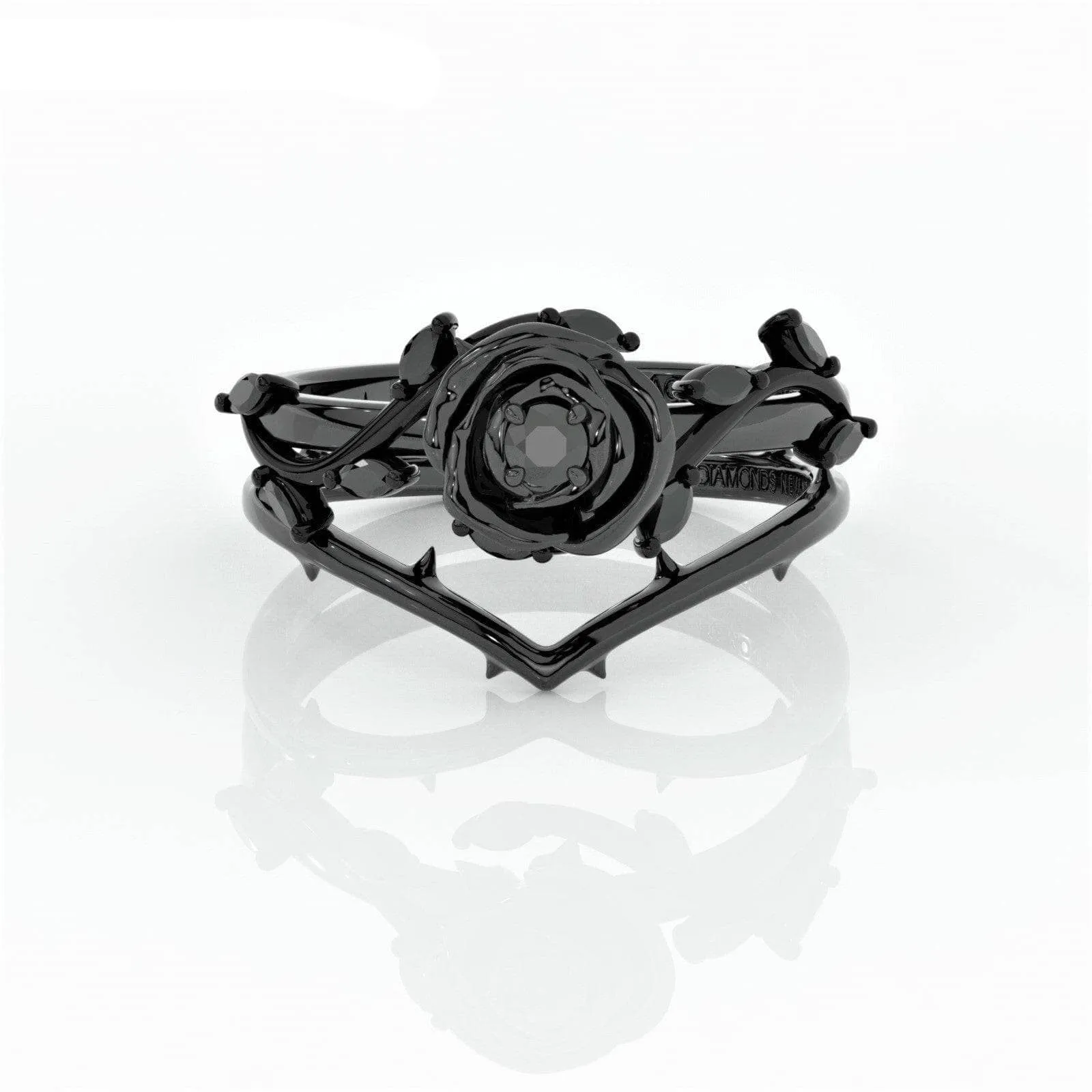 Black Rose- .50ct Round Cut Diamond 14K Gold Modern Goth Engagement Ring