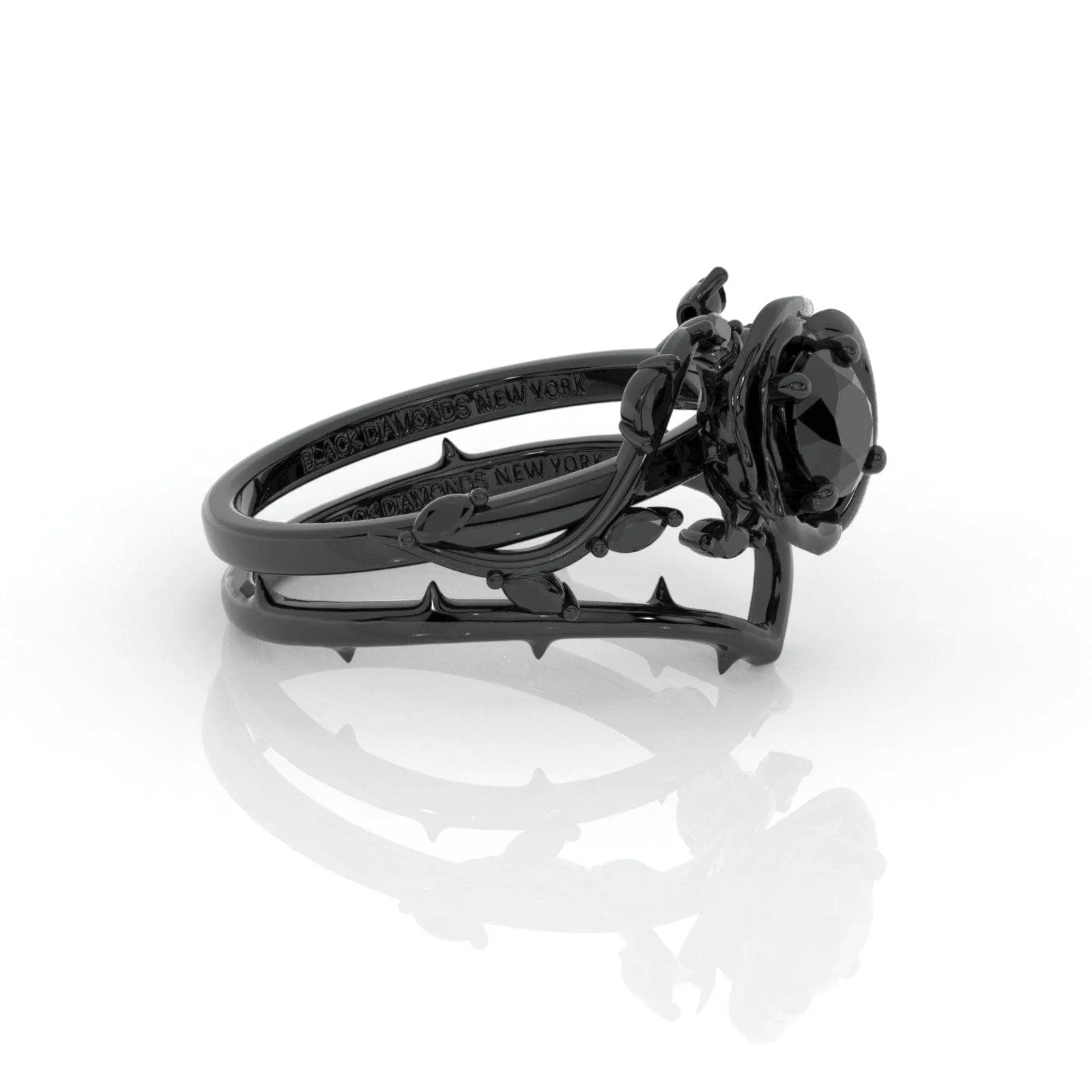 Black Rose- .50ct Round Cut Diamond 14K Gold Modern Goth Engagement Ring