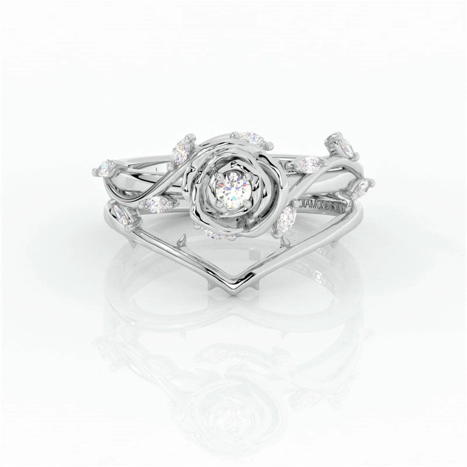 Black Rose- .50ct Round Cut Diamond 14K Gold Modern Goth Engagement Ring