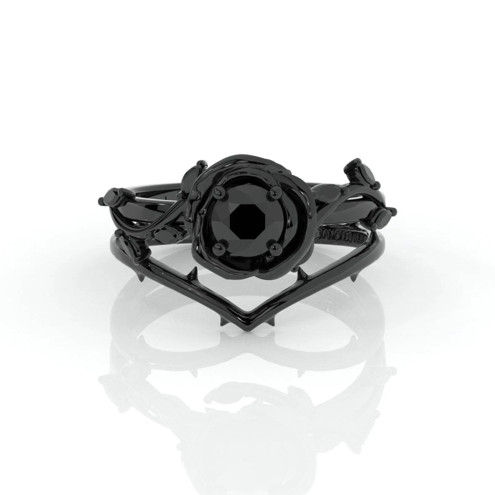 Black Rose- .50ct Round Cut Diamond 14K Gold Modern Goth Engagement Ring