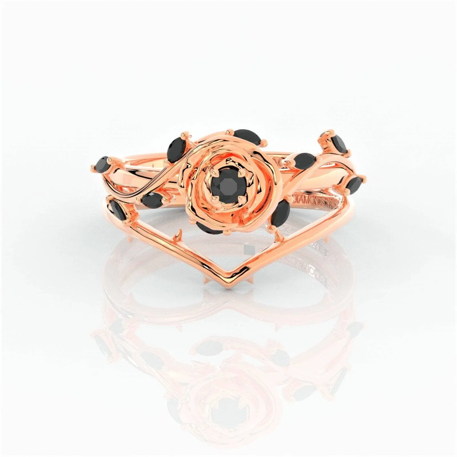 Black Rose- .50ct Round Cut Diamond 14K Gold Modern Goth Engagement Ring