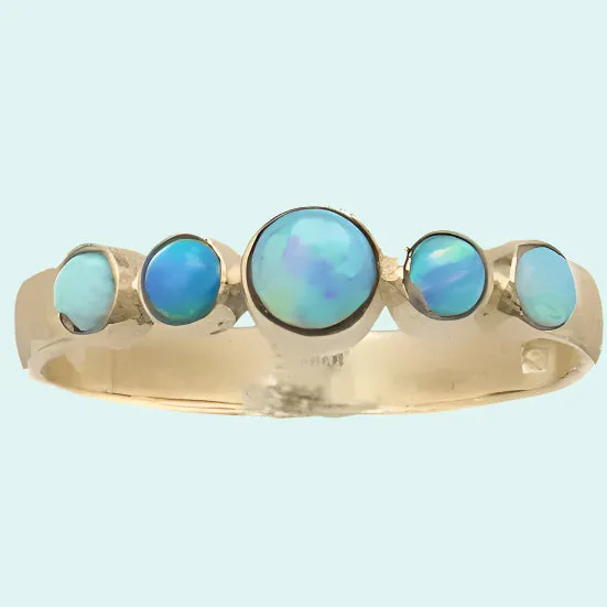 Blue Opals Ring silver gold 9 carats for woman