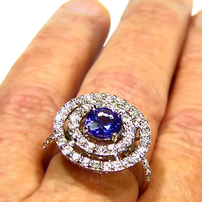 Bold 1.45ct Natural Tanzanite 1.26ct Diamond 14k White Gold Ring