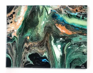 Bold Green, Black, and Gold Abstract Painting