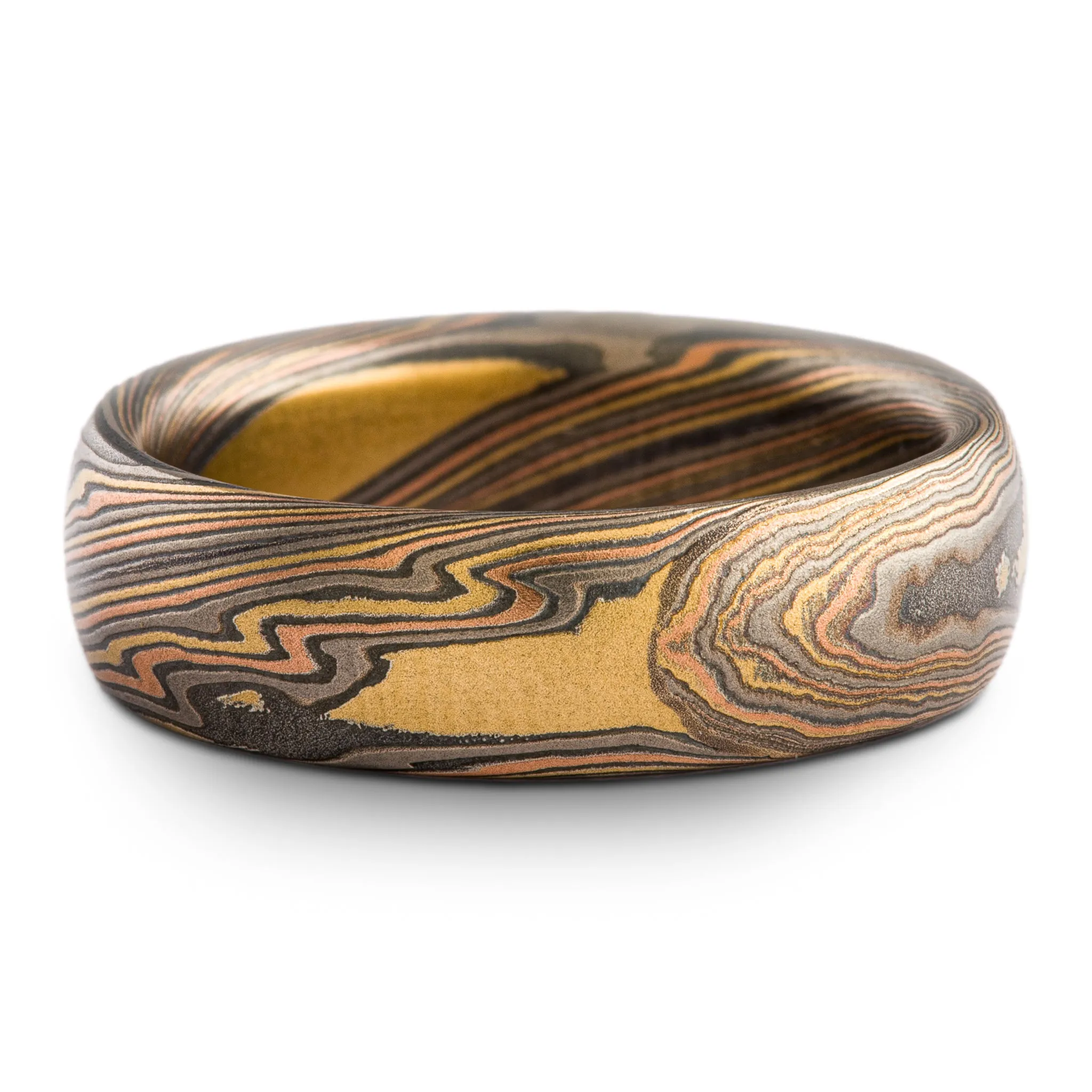 Bold Nature Inspired Mokume Gane Wedding Band or Ring in Firestorm Palette and Twist Pattern