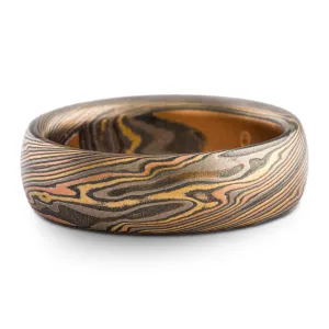 Bold Nature Inspired Mokume Gane Wedding Band or Ring in Firestorm Palette and Twist Pattern