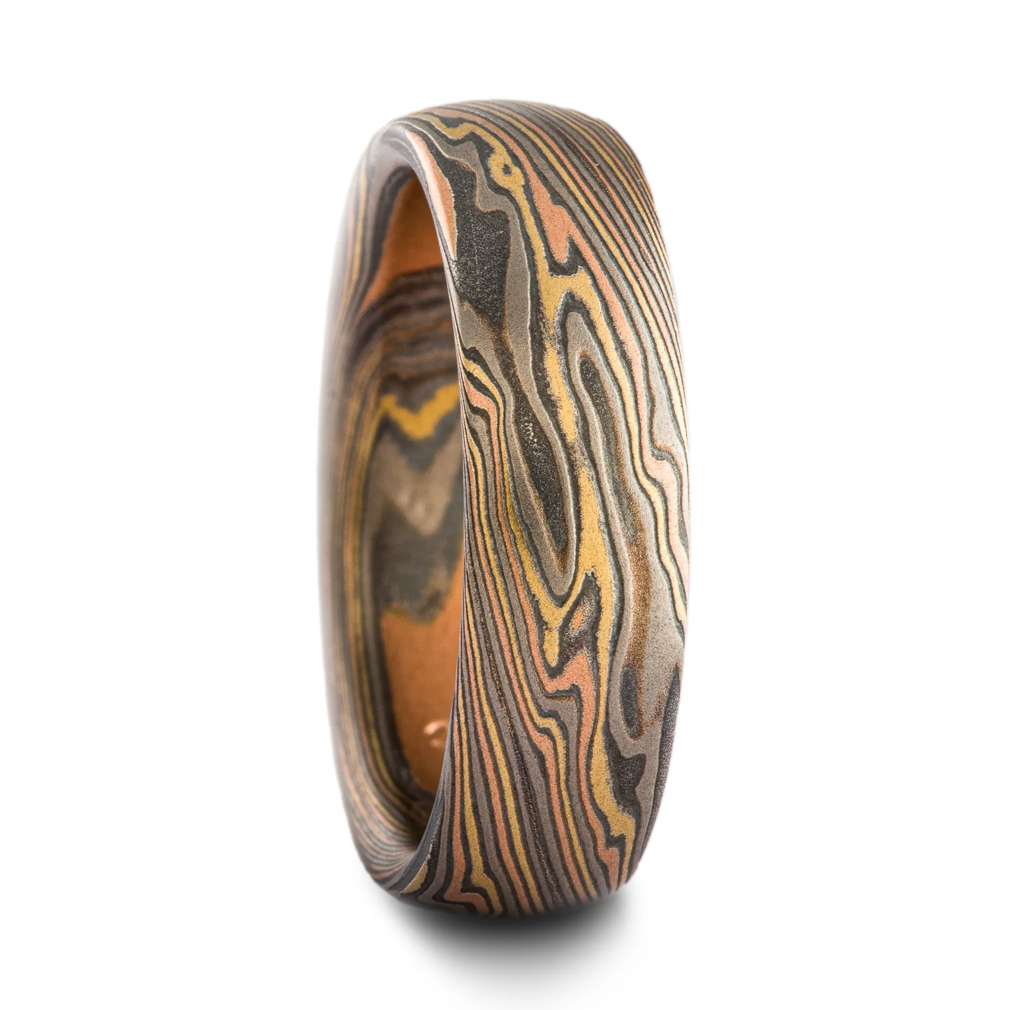 Bold Nature Inspired Mokume Gane Wedding Band or Ring in Firestorm Palette and Twist Pattern