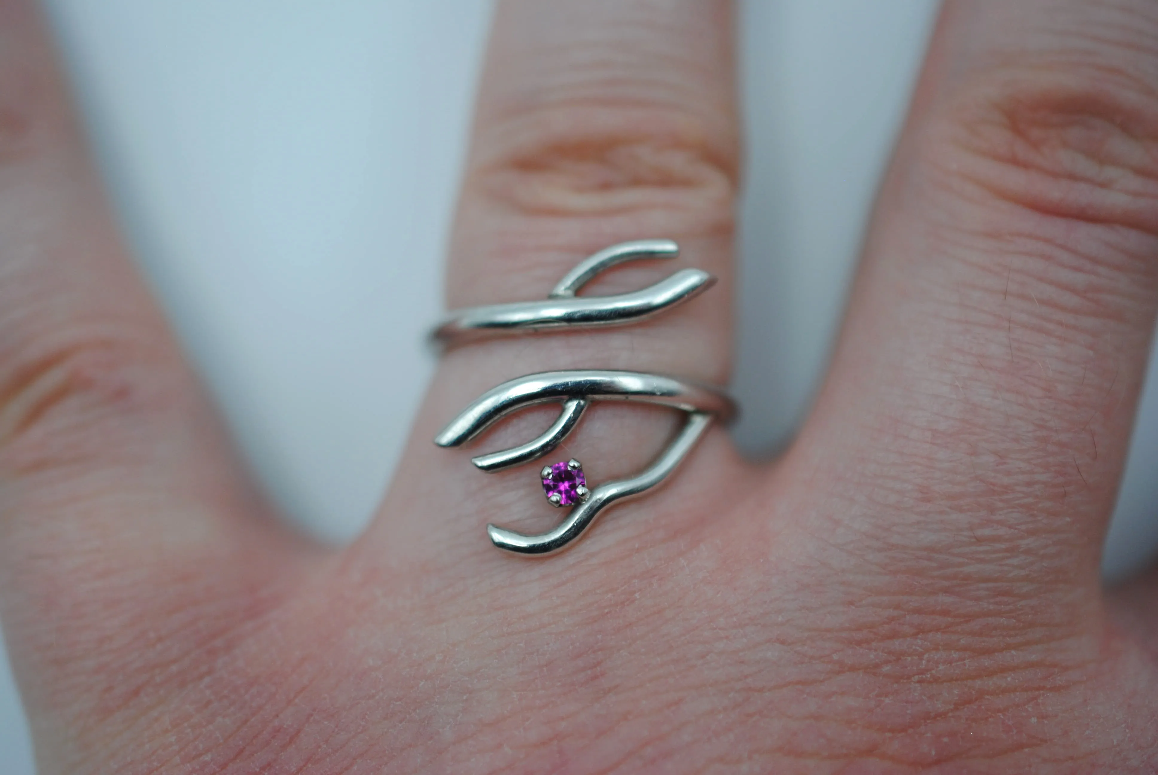Branching Rhodium Roots Ring with a Ruby Gemstone