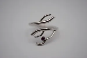 Branching Rhodium Roots Ring with a Ruby Gemstone
