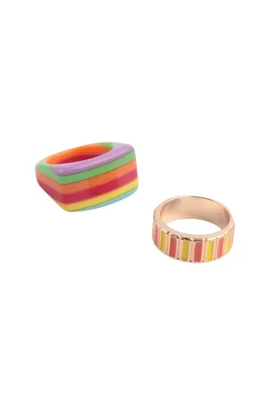 BRASS RESIN STRIPE BLOCK 2 RING SET