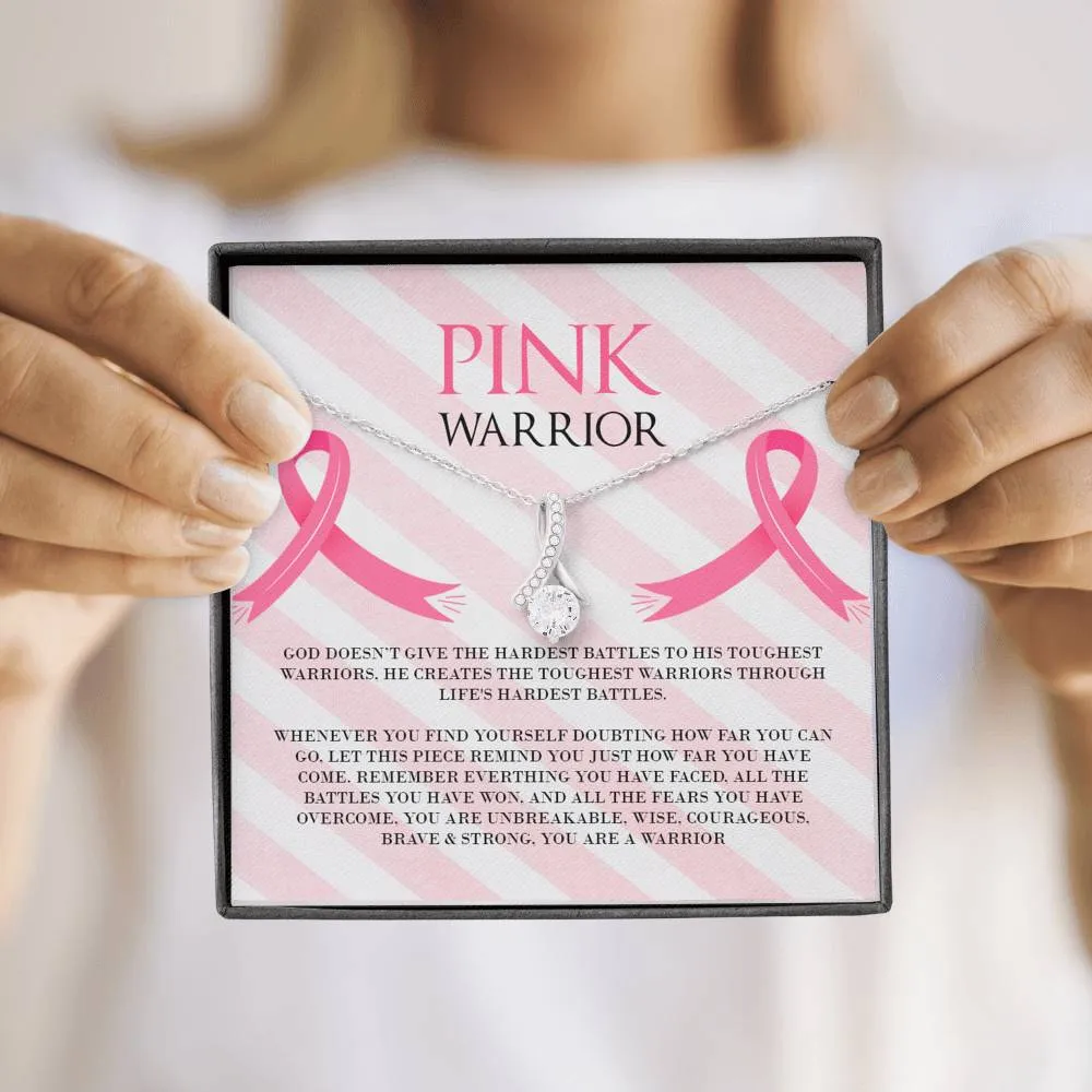 Breast Cancer Pink Warrior Ribbon Drop Pendant Necklace