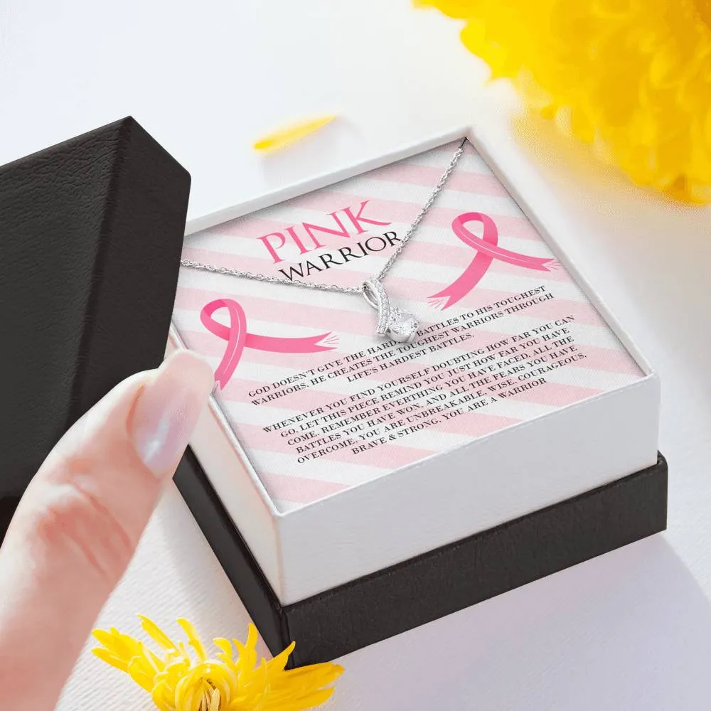Breast Cancer Pink Warrior Ribbon Drop Pendant Necklace