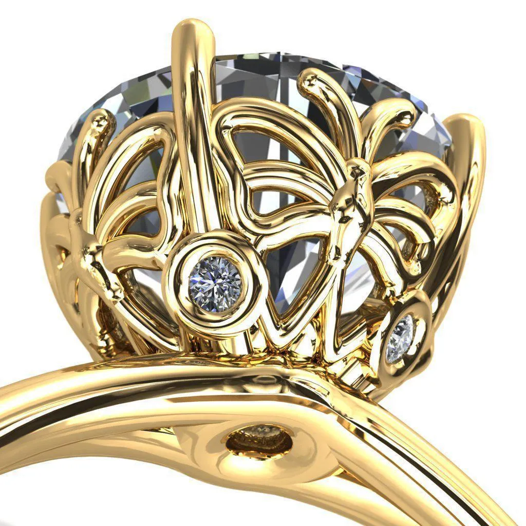 Butterfly Wings Round Center Stone Engagement Ring