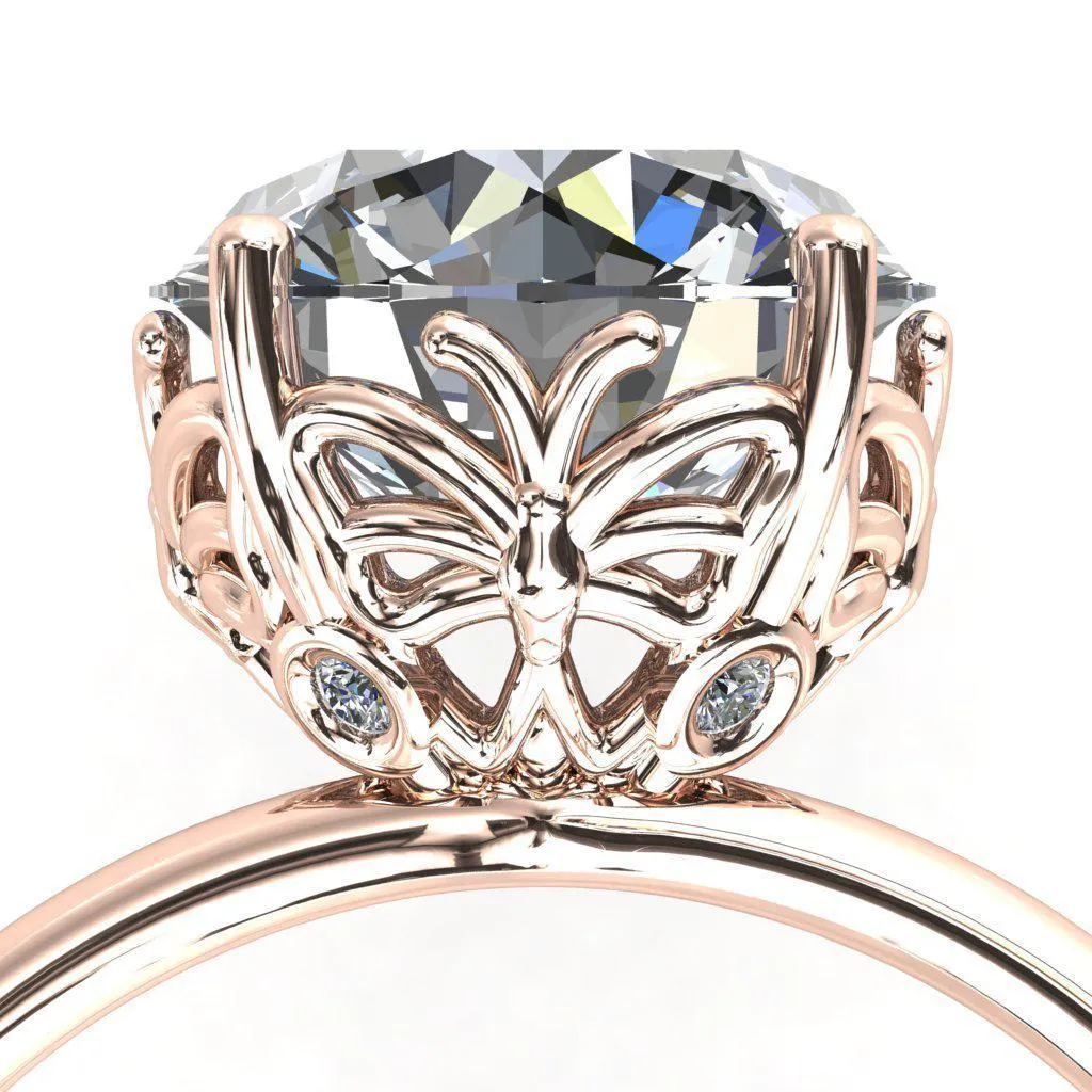 Butterfly Wings Round Center Stone Engagement Ring