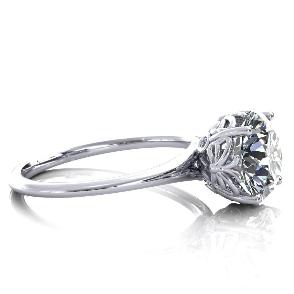 Butterfly Wings Round Center Stone Engagement Ring