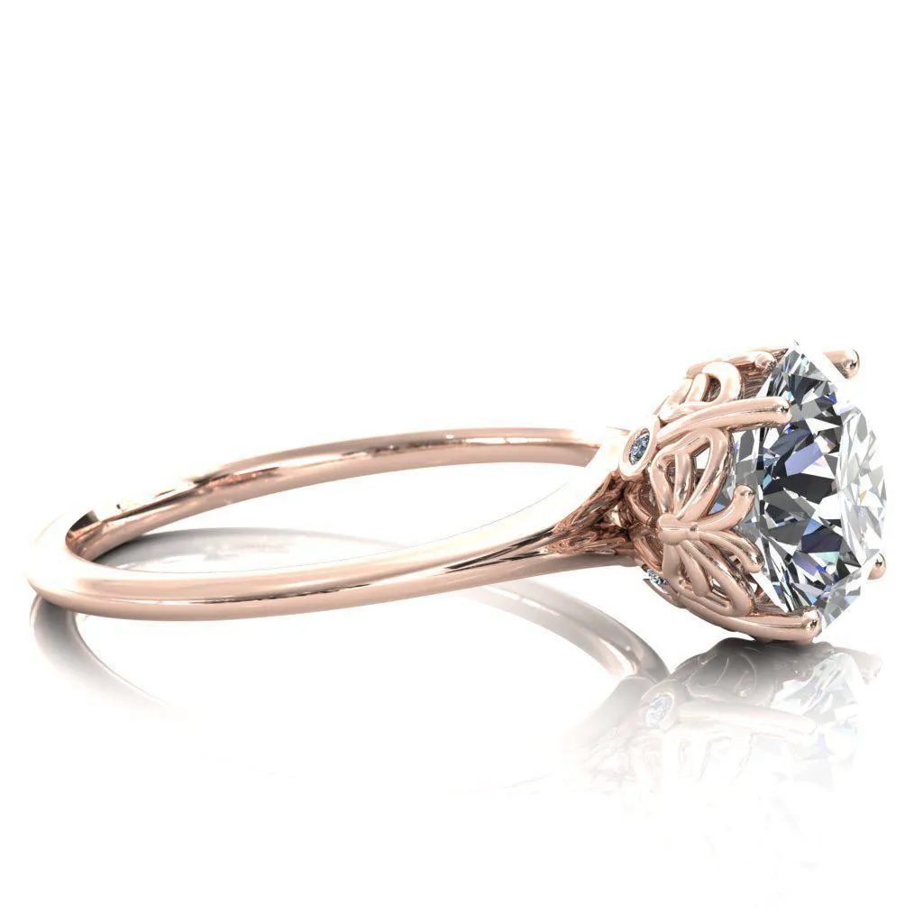 Butterfly Wings Round Center Stone Engagement Ring