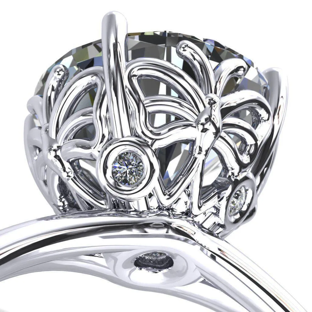 Butterfly Wings Round Center Stone Engagement Ring