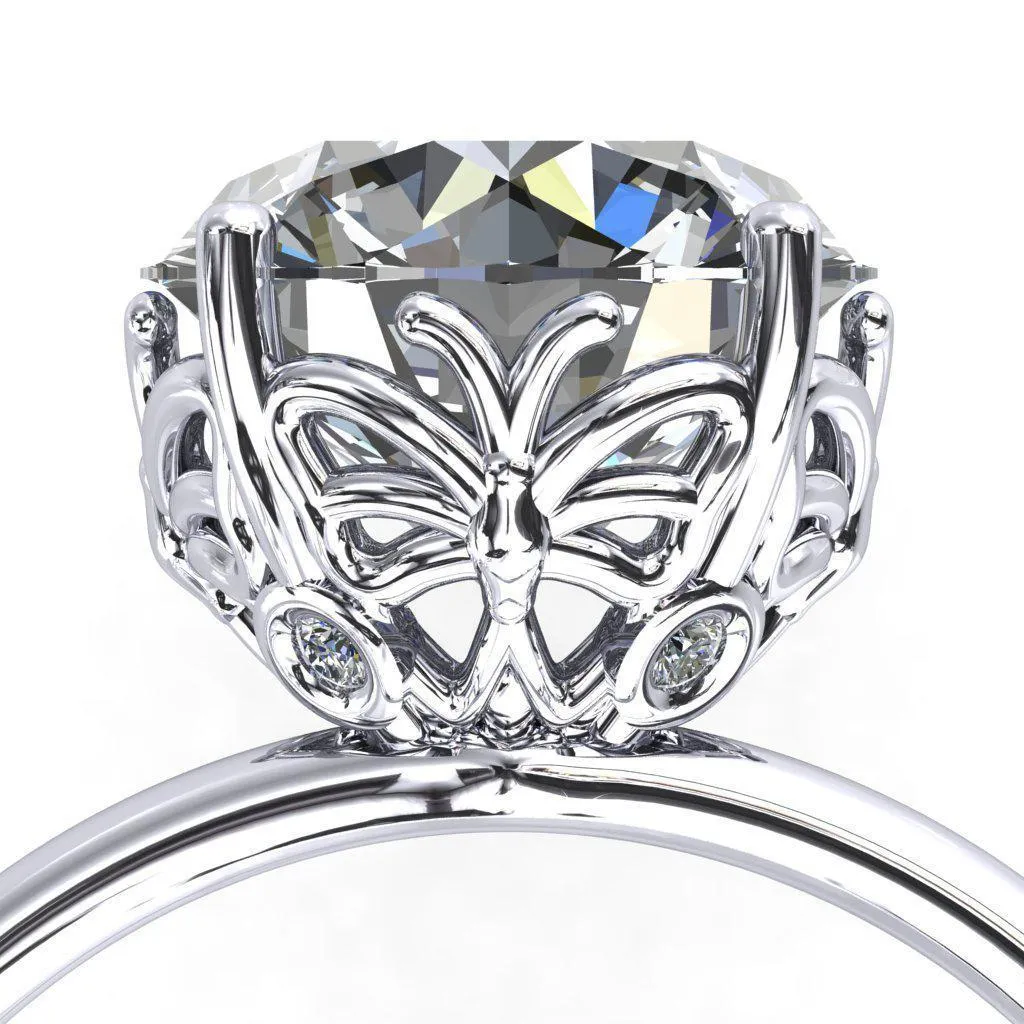 Butterfly Wings Round Center Stone Engagement Ring