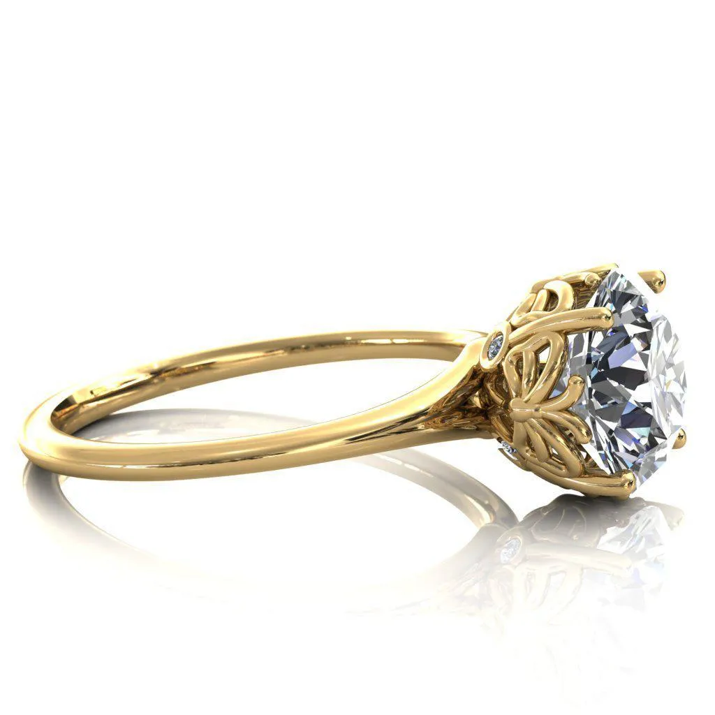 Butterfly Wings Round Center Stone Engagement Ring