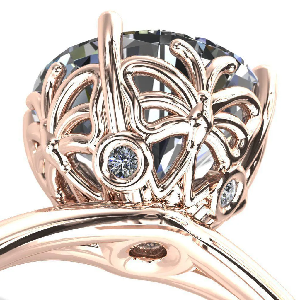 Butterfly Wings Round Center Stone Engagement Ring