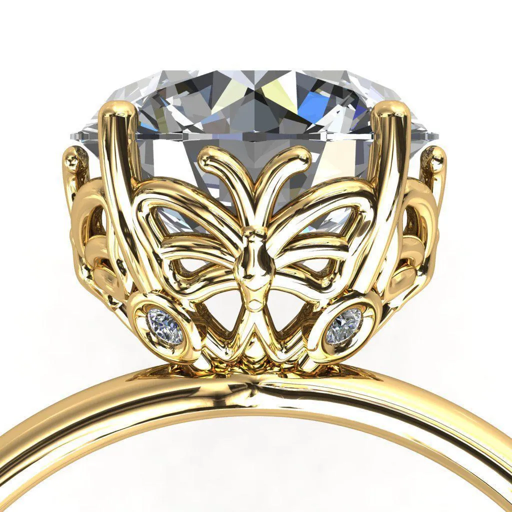 Butterfly Wings Round Center Stone Engagement Ring