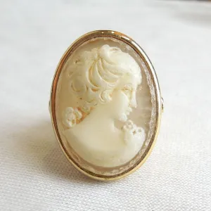 Cameo in Yellow Gold Plated Ring with Filigree