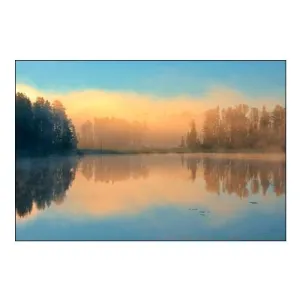 Canada-Ontario-Kenora Fog at Sunrise on Isabel Lake